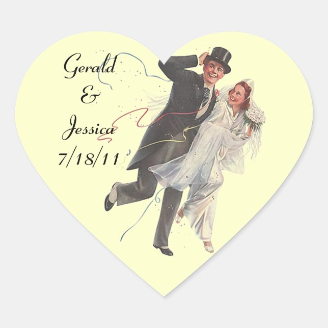 Sticker Retro Couple Marriage Wedding Heart Date (Front)