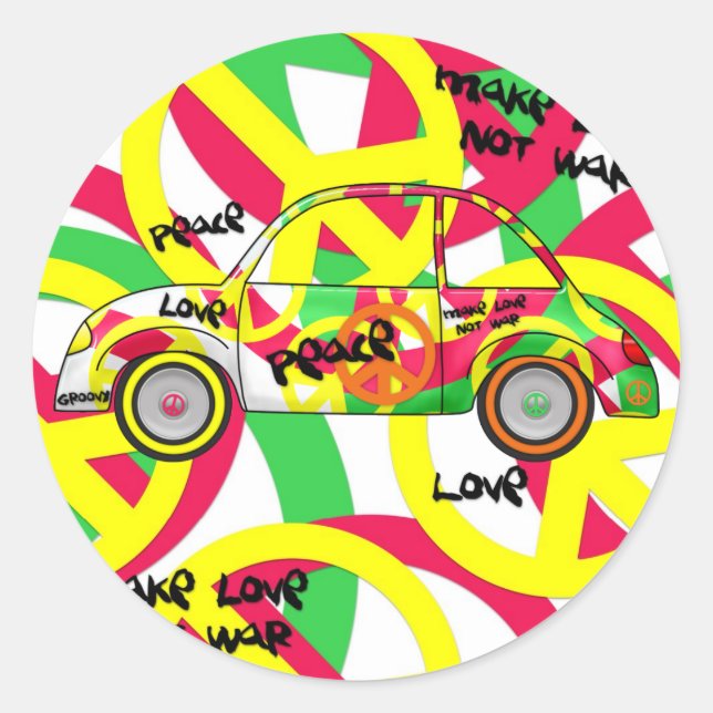 Sticker Retro Love Peace Retro 60's 70's Car (Front)