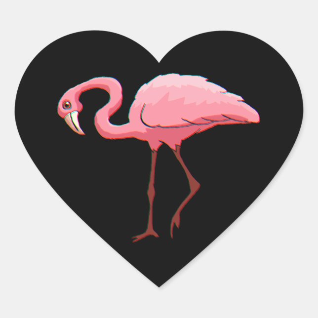 Sticker Retro Stationery Pink Flamingo Black Heart (Front)