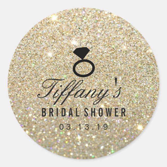 Sticker - Ring Bridal Shower Glitter Gold (Front)