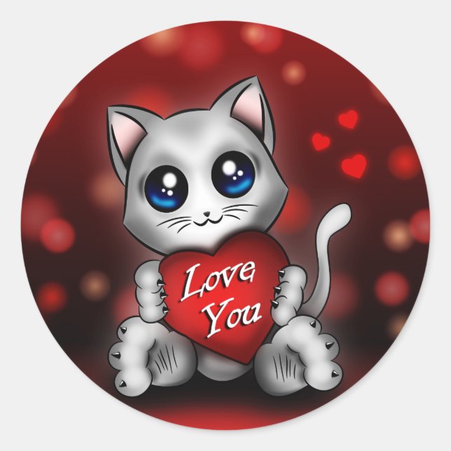 Sticker Rond The kitten loves you (Front)