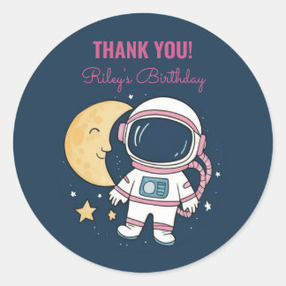 Sticker Round Birthday Astronaut Pink Blue