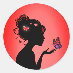 Sticker Round The Woman Butterflies Red