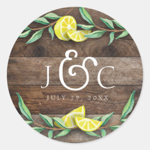 STICKER Rustic Wood Lemon Watercolor Wedding