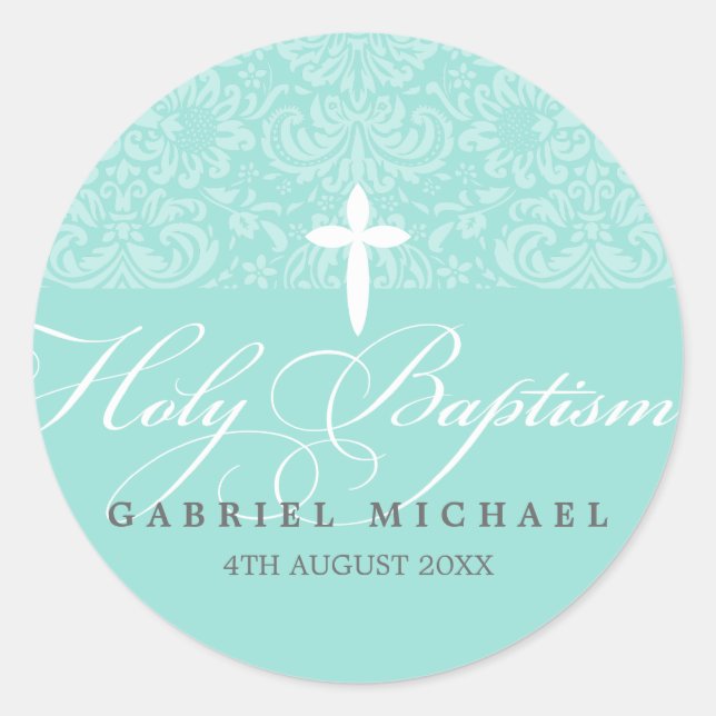 STICKER SEAL holy baptism lovely script type aqua (Front)