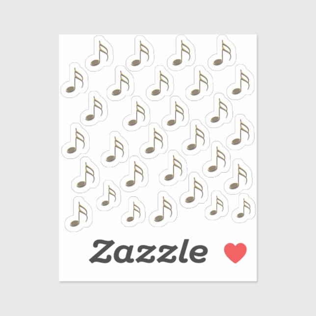 Sticker Sheet of 30 Metallic Gold Music Notes 3D (Sheet)