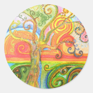 Sticker Sheet with Psychedelic Colourful Tree