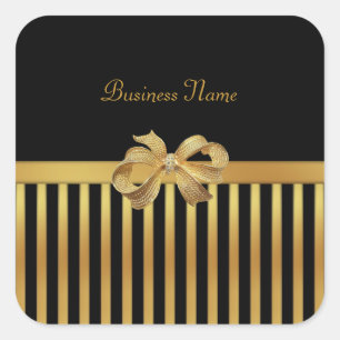 Sticker Square Gold Black Stripe Gold Bow