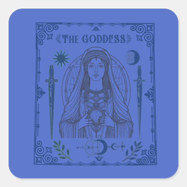Sticker, tarot goddess sticker, mystical, ancient, square sticker (Front)