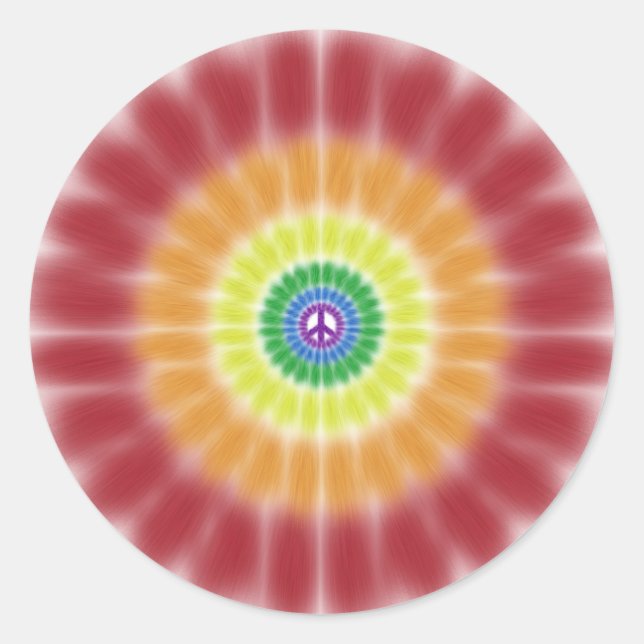 Sticker, Tie Dye Rainbow Peace Sign Explosion Classic Round Sticker (Front)