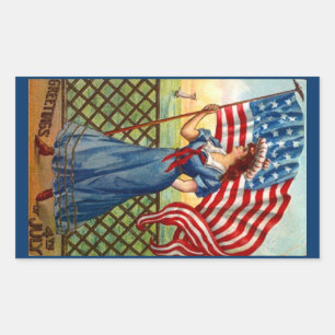 Sticker Vintage 4th of July Greeting USA Flag Wave