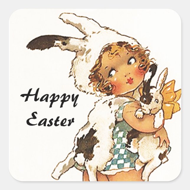 Sticker Vintage Antique Cute Easter Bunny Suit (Front)