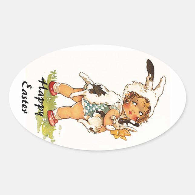 Sticker Vintage Antique Cute Easter Bunny Suit (Front)