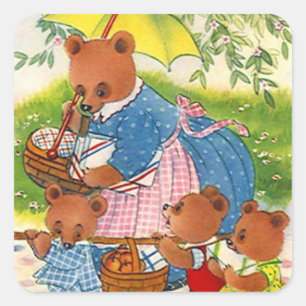 Sticker Vintage Bears Picnic Summer Family Reunion