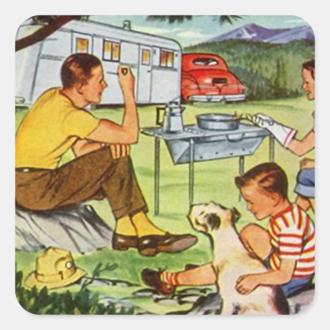 STICKER Vintage camper tin travel trailer Squares (Front)