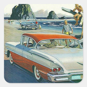 Sticker Vintage Car Auto Red White Two-tone Beach