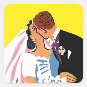 Sticker Vintage Couple Bride Groom Wedding Kiss
