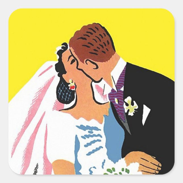 Sticker Vintage Couple Bride Groom Wedding Kiss (Front)
