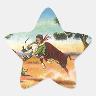 Sticker Vintage Cowboy Steer Wrangler Rodeo Stars