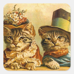 Sticker Vintage Dressed Cat Couple On-the-town