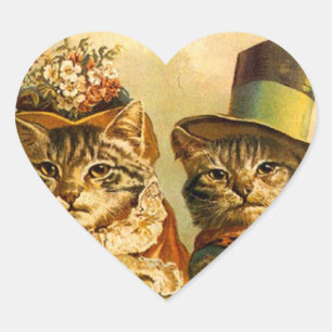 Sticker Vintage Dressed Cat Couple On-the-town
