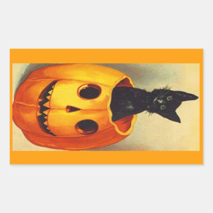 Sticker Vintage Halloween Black Kitten in JOL Cat
