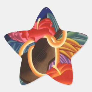 Sticker Vintage Hawaiian Ukulele Night Star Travel