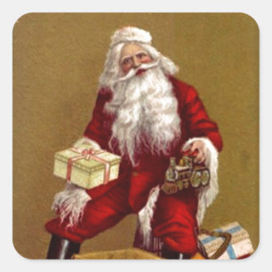 Sticker Vintage Holiday Christmas Santa hold Train