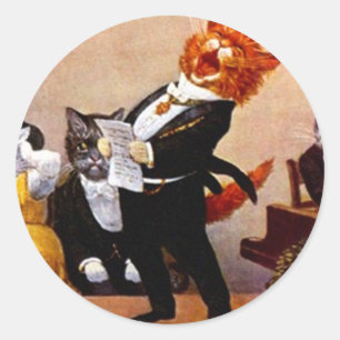 Sticker Vintage Musical Soiree Singing Cat Concert