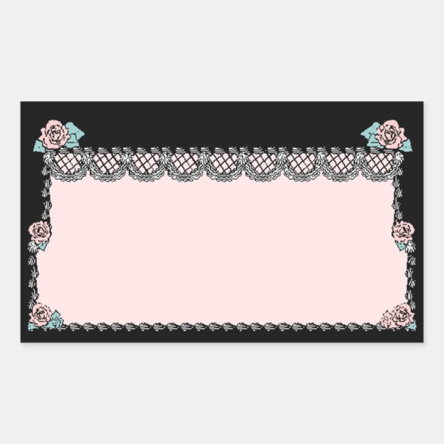 Sticker Vintage Pink Wedding Cake Roses Lace Black (Front)