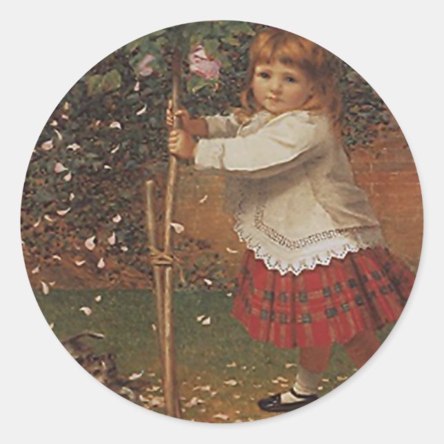 Sticker Vintage Victorian Girl Plaid skirt Tatting (Front)