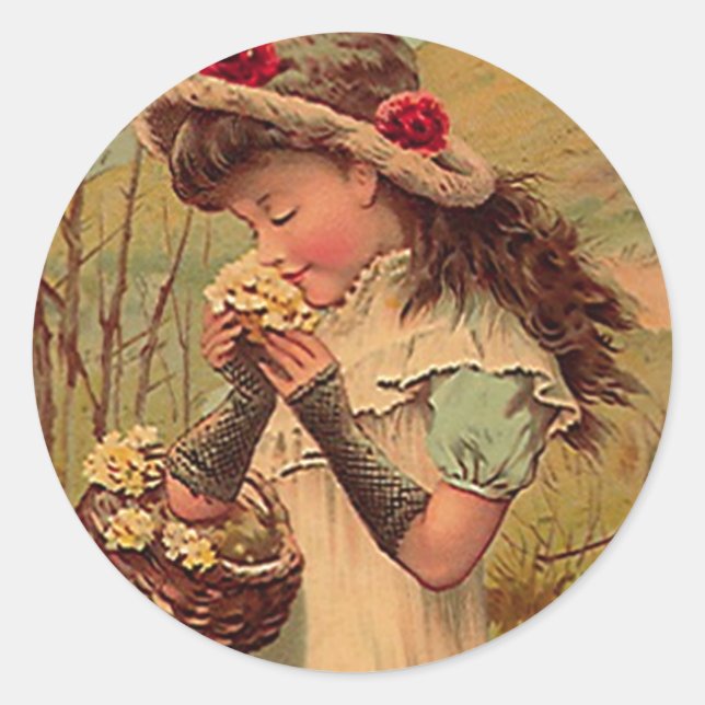 Sticker Vintage Victorian Pinafore Picking Flowers (Front)