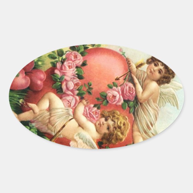 Sticker Vintage Victorian Valentine Cupids Hearts (Front)