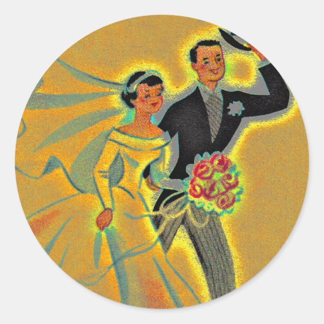 Sticker Vintage Wedding Couple Bride Groom Golden (Front)