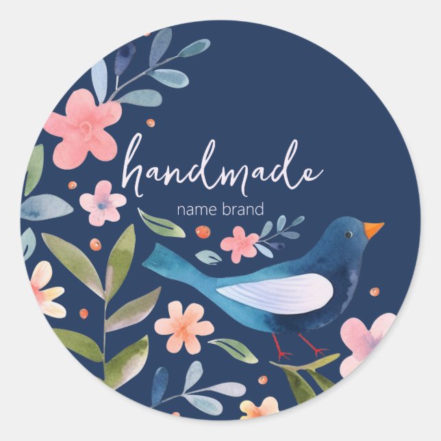 Sticker with birds and flowers on dark blue backgr (Front)