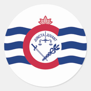 Sticker with Flag of Cincinnati, Ohio, USA