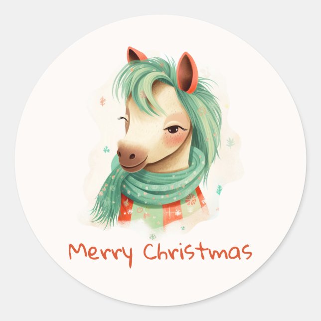  Sticker with watercolor Christmas horse with prin (Front)
