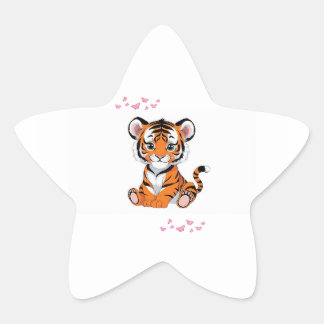 Sticker🐯Baby Tiger Art with Pink Butterflies - Star Sticker