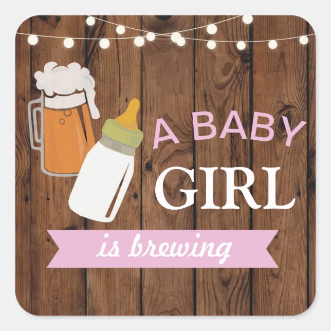 Stickers Beer Girl Baby Shower Brewing Pink (Front)