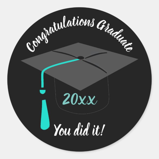 Stickers Black Round Graduation Hat And Year (Front)