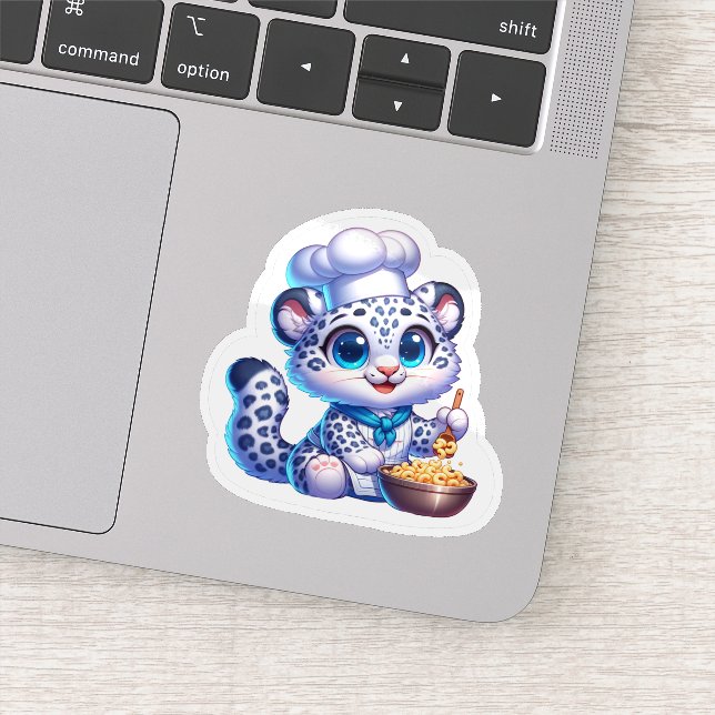 Stickers Cute Kawaii Snow Leopard French Cook (Detail)