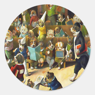 Stickers: Dog School by Louis Wain Classic Round Sticker