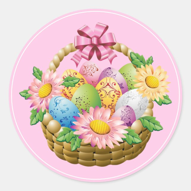 Stickers-Easter Basket Classic Round Sticker (Front)