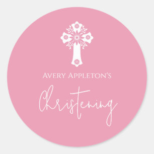 Stickers Floral Cross Christening Rose Pink