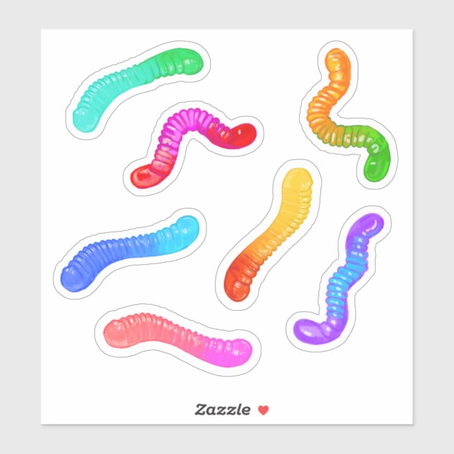 Stickers-Gummy Worms-Rainbow coloured candy (Sheet)