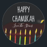 Stickers "Happy Chanukah" Menorah Candles<br><div class="desc">Hanukkah/Holiday stickers, personalise. Happy Chanukah Menorah Candles. Choose from 1 1/2" and 3" stickers. Personalise by deleting and replacing text with your own message. Choose your favourite font size, style, and colour. Thanks for stopping and shopping by! Your business is very much appreciated! Happy Hanukkah! Shape: Classic Round Sticker Make...</div>