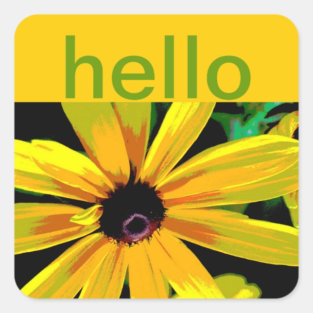 stickers hello with yellow daisy photo art (Front)