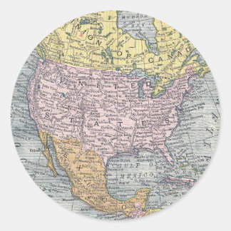 Stickers:  Map of North America, 1921 Classic Round Sticker