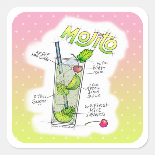 STICKERS - MOJITO RECIPE COCKTAIL ART (Front)