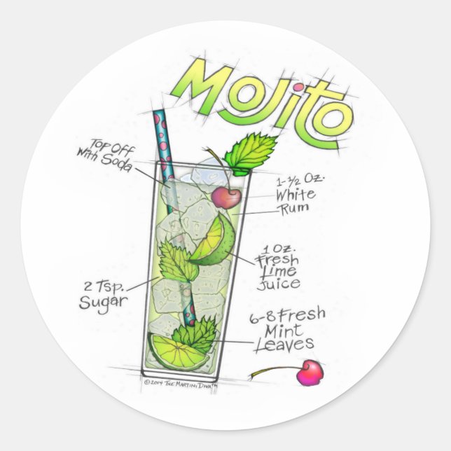 STICKERS - MOJITO RECIPE COCKTAIL ART (Front)